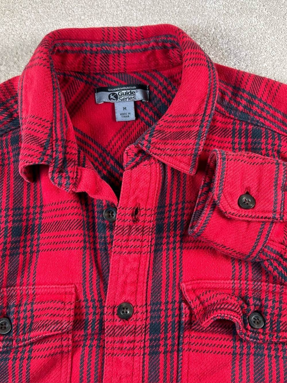 Flannel Shirt Red Plaid Button Up Casual 100% Cotton Gander Mountain Guide Men M
